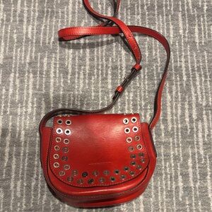 Frye Red Leather Crossbody Bag with Grommet Detail